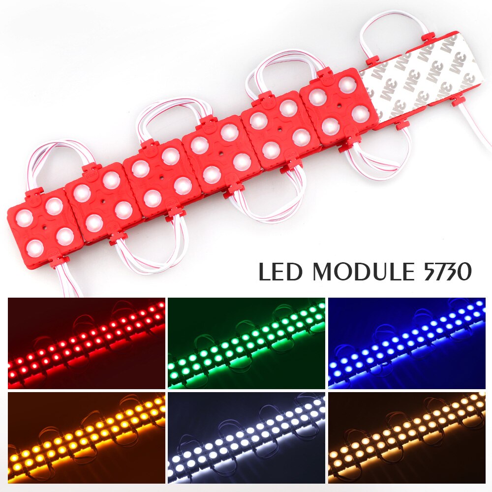 Módulo de luz LED de fondo para manualidades, accesorio impermeable IP65, cc 12V, 2835, 4Led, 5730, rojo, verde, azul, amarillo, blanco cálido, 20 unids/lote