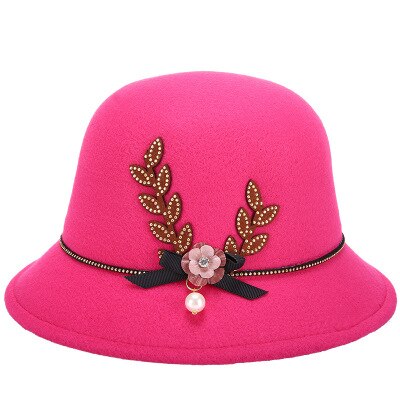 BINGYUANHAOXUAN kobiety zimowe jazzowy kapelusz czuł imitacja wełny proste jednolity kolor: róża czerwony