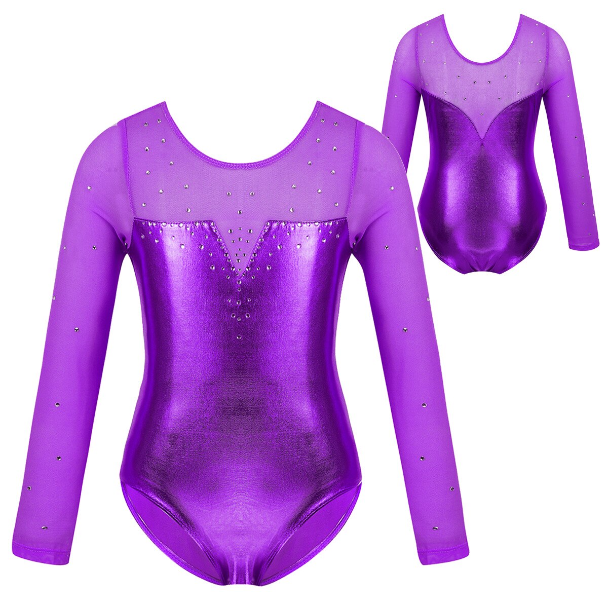 Ballerina tyll rytmisk gymnastik trikå dans klänning barn barn flickor dans klass träning paljetter glitter bodysuit kostym: Lila / 10