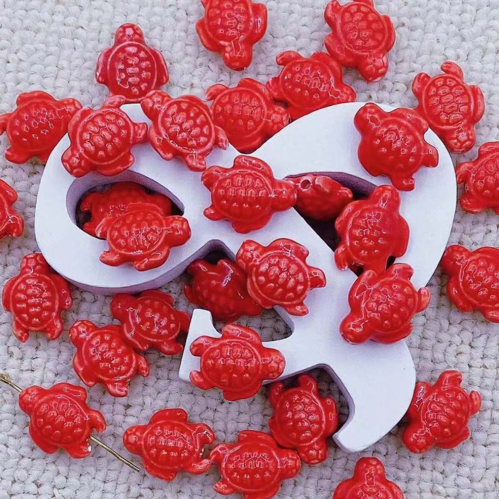 Cuentas de tortuga marina hechas a mano, 10 piezas, espaciador de cerámica de , cuentas sueltas, Kit DE FABRICACIÓN de pulseras 3D: Verde