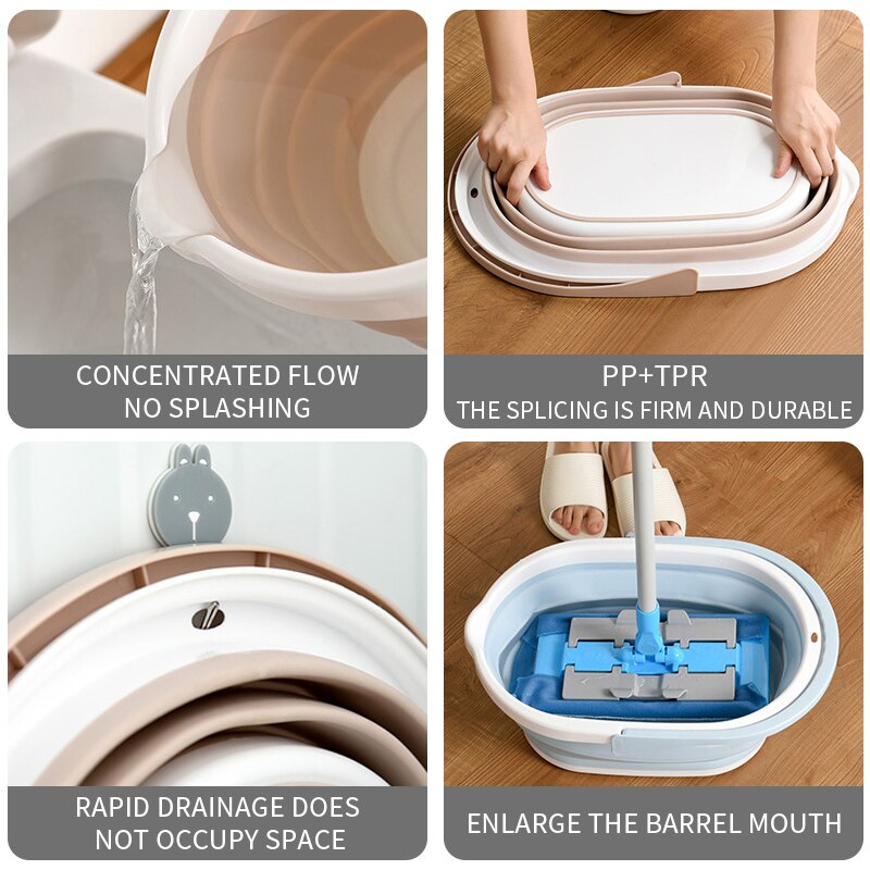 Folding Plastic Mop Bucket Camping Wash Bucket With Handle Collapsible Floor Mop Cleaning Fishing Car Wash Bucket Household Tool