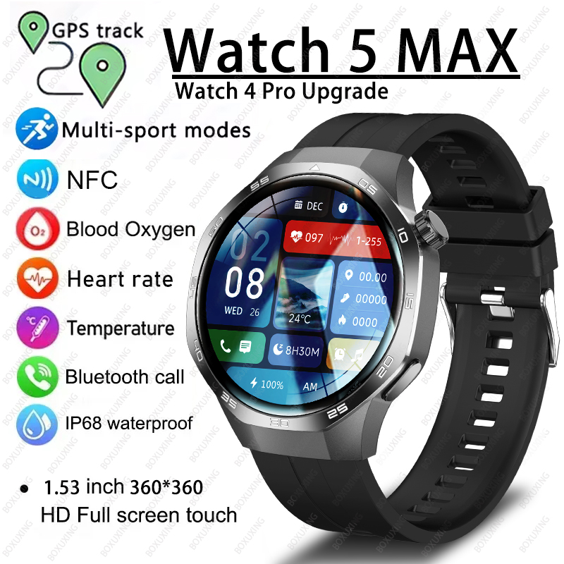 2025 Nuovo Orologio 5 MAX Astuto Della Vigilanza HD AMOLED Schermo NFC GPS inseguitore Chiamata Bluetooth Impermeabile sport saluto Smartwatch Uomo Donna