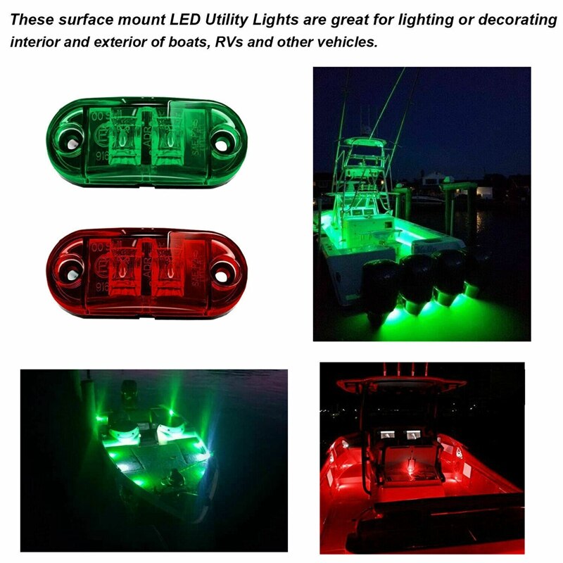 4 x 2 LED Red/Green Marine Boat Navigation Lights 10-30V Boats Running Light Truck Van Side Light