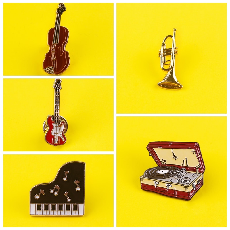 Muziekinstrument Pin Badges Op Kleding Emaille Pins Gitaar Pictogrammen Leuke Metalen Badges Strepen Voor Kleding Badge Voor Jeans Jas