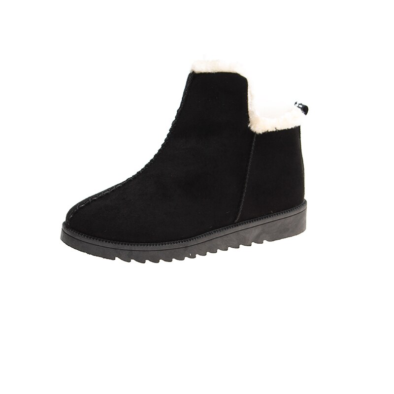 Dames wandelschoenen winter warme pluche bont meisjes sneeuwlaarzen dames schoenen platform ronde neus platte dames botas mujer zapatos: Zwart / 9.5
