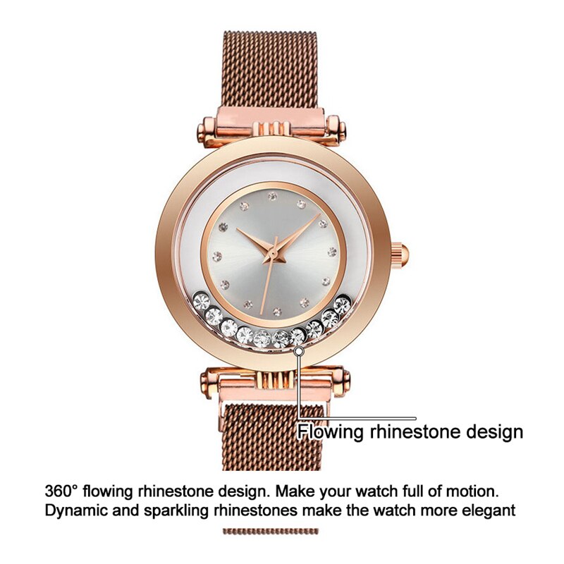 Luxe dameshorloges dameshorloge met vloeiende strass-steentjes, magnetisch dameshorloge met kwarts, relogio feminino, reloj mujer klok