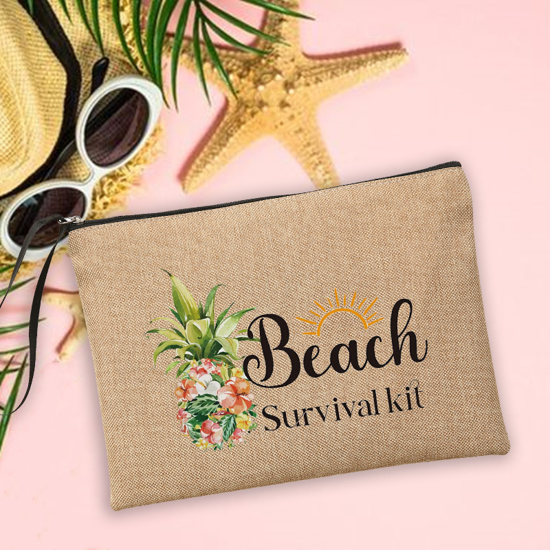 Beach per favore pochette in lino borse per trucco da donna occhiali da sole per vacanze da spiaggia borse per la conservazione della protezione solare lavaggio da viaggio regali per Organizer: Q06910-A012BR-S