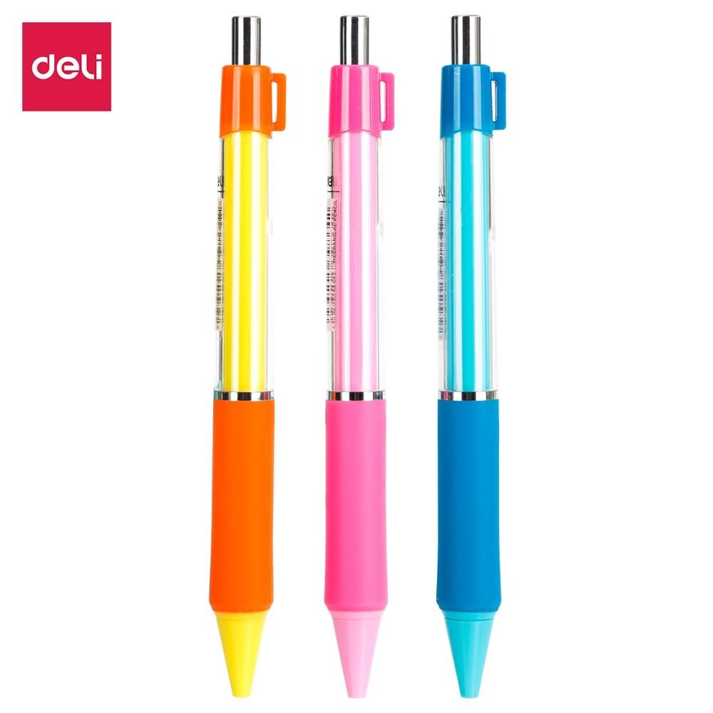 DELI EU615-portaminas Kawaii de coreano, lote de 3 unidades, lápices bonitos de 0,7mm/0,5mm, suministros para estudiantes escolares con agarre suave automático