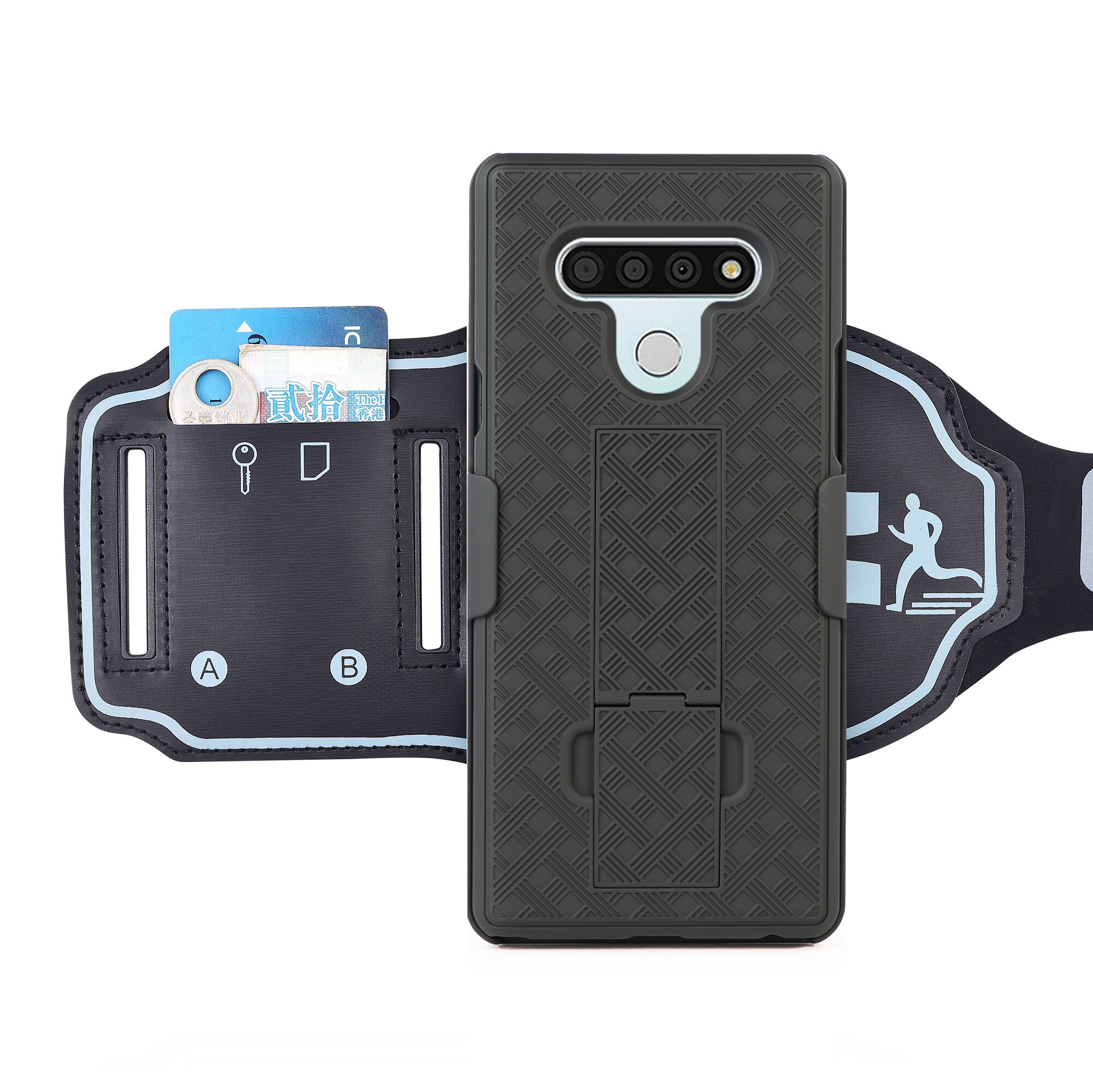 2in1 Armband Phone Case Sports Running Arm Band Wristband Holder Belt Clip Case For LG Stylo 6 Hard Back Shell Cover