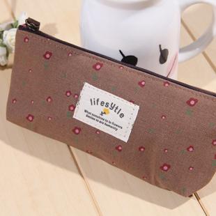 Cute Kawaii Floral Flower Canvas Zipper Pencil Cases Fabric Flower Tree Pen Bags School Supplies: Coffee