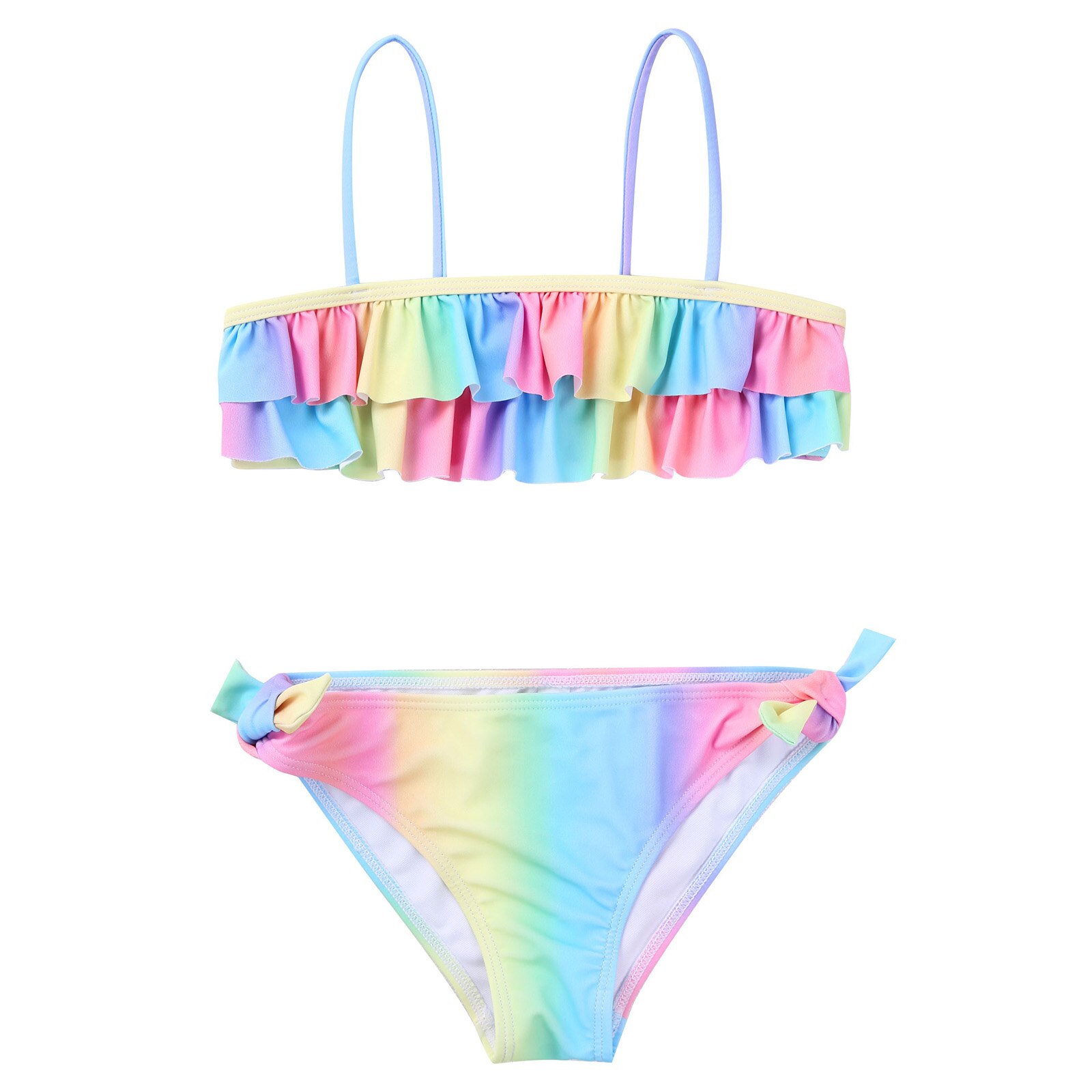 Kids Girl Two Piece Gradient Color Swimwear Spaghetti Strap Ruffle Bikini Set Quick Dry Swimsuit Beachwear Swimming Bathing Suit