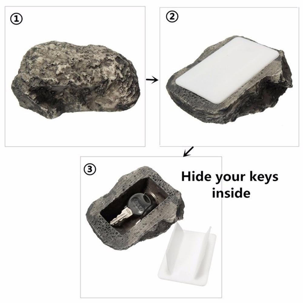 Outdoor Spare Key Unique Appearance Stone Shape Security Safe Storage Box Portable Small Size Resin Desktop Keys Storage Box