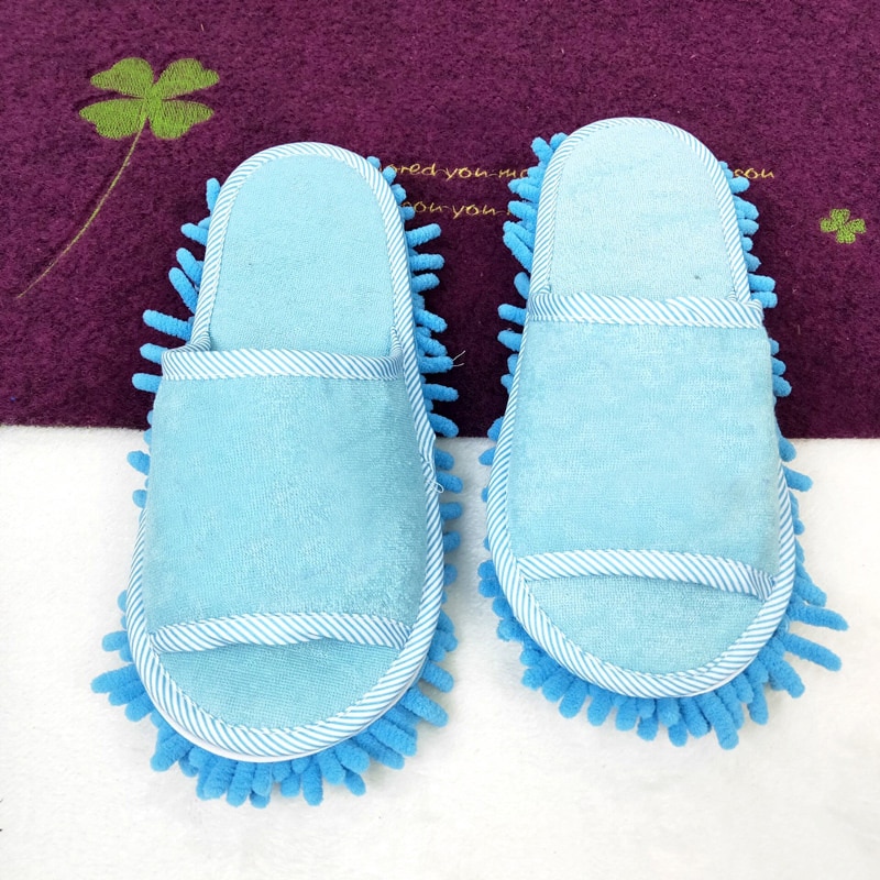 Newly Microfibre Mop Slipper House Floor Foot Shoes Lazy Polishing Cleaning Dust Tool TE889: Blue L