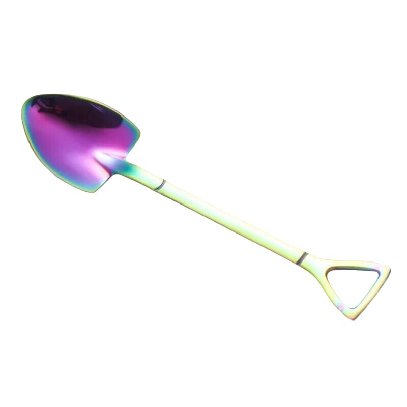 Stainless Steel Spade Dessert Fork Spoon Long Handle Coffee Spoon Teaspoon Stirring Spoon Tableware: Magic Color-Spoon