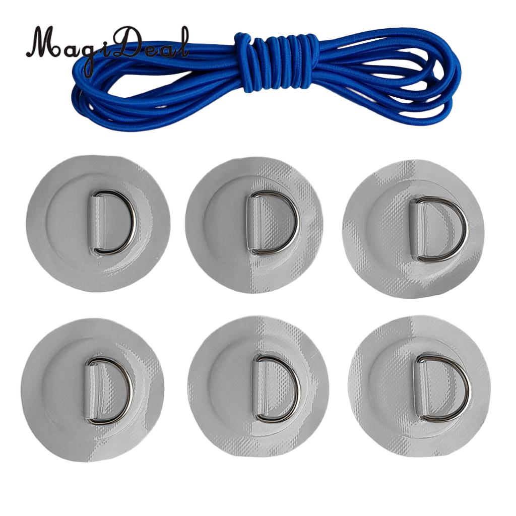 Accesorios para Kayak-6 uds. Parche/almohadilla de anillo en D de repuesto + cuerda elástica para costilla de PVC, bote inflable, balsa, canoa, aparejo de pesca