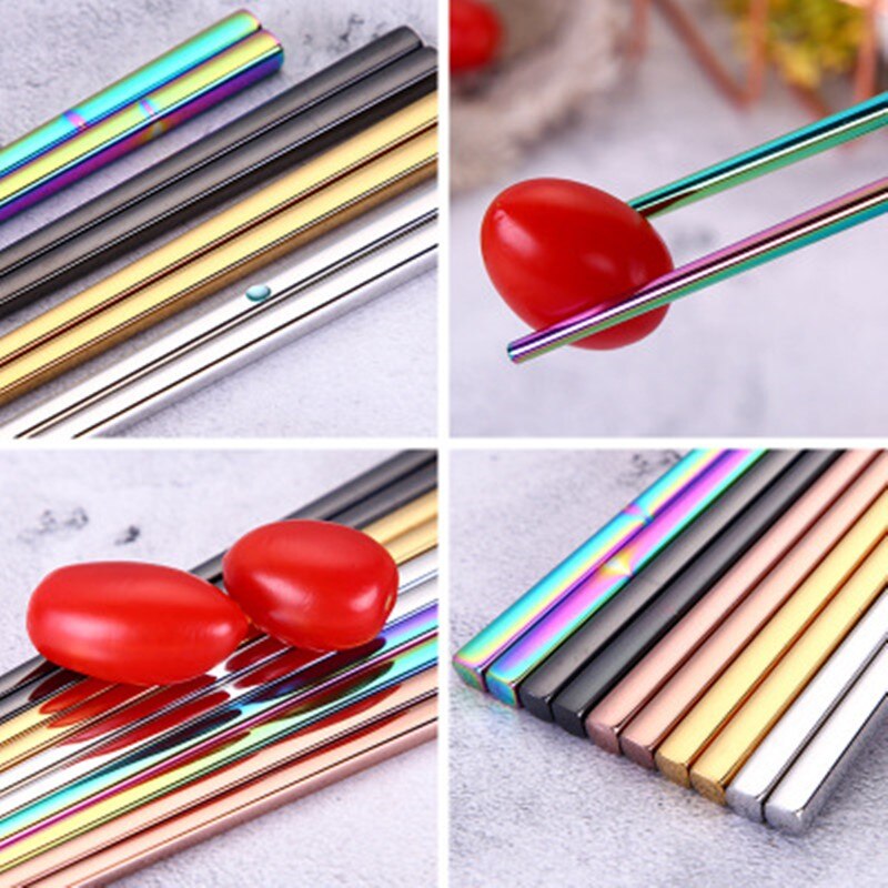 1 Paar Metalen Chop Sticks Rvs Eetstokjes Servies Zilver Goud Multicolor Wedding Party Festival Supplies