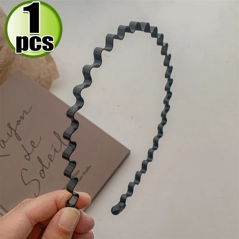 1/6pcs Metal Hair Band Men Women Unisex Black Wavy Hair Head Hoop Band Sports Headband Hairband Hair Accessories: Pink