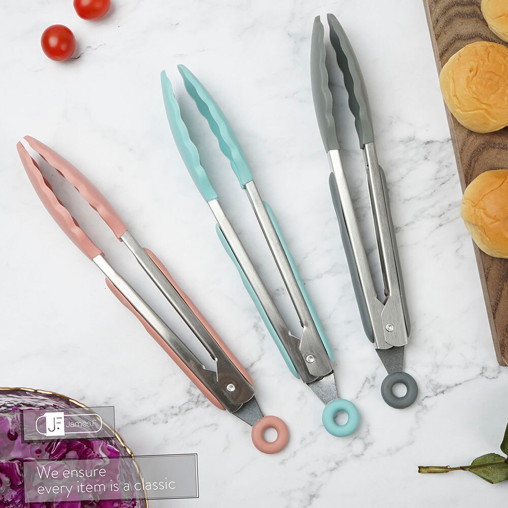Silicone Food Tong Cooking Clip Clamp BBQ Salad Tools Stainless Steel Kitchen Tongs Silicone Non-slip Grill Kitchen Accessories