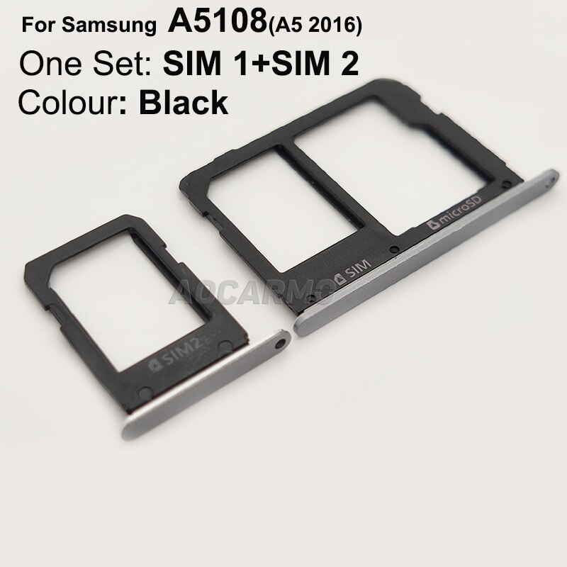 Aocarmo-Conjunto de tarjetas SIM de plástico para Samsung Galaxy A5 SM-A5100 A5108, bandeja Nano Sim de Metal, ranura para MicroSD: Black  One Set