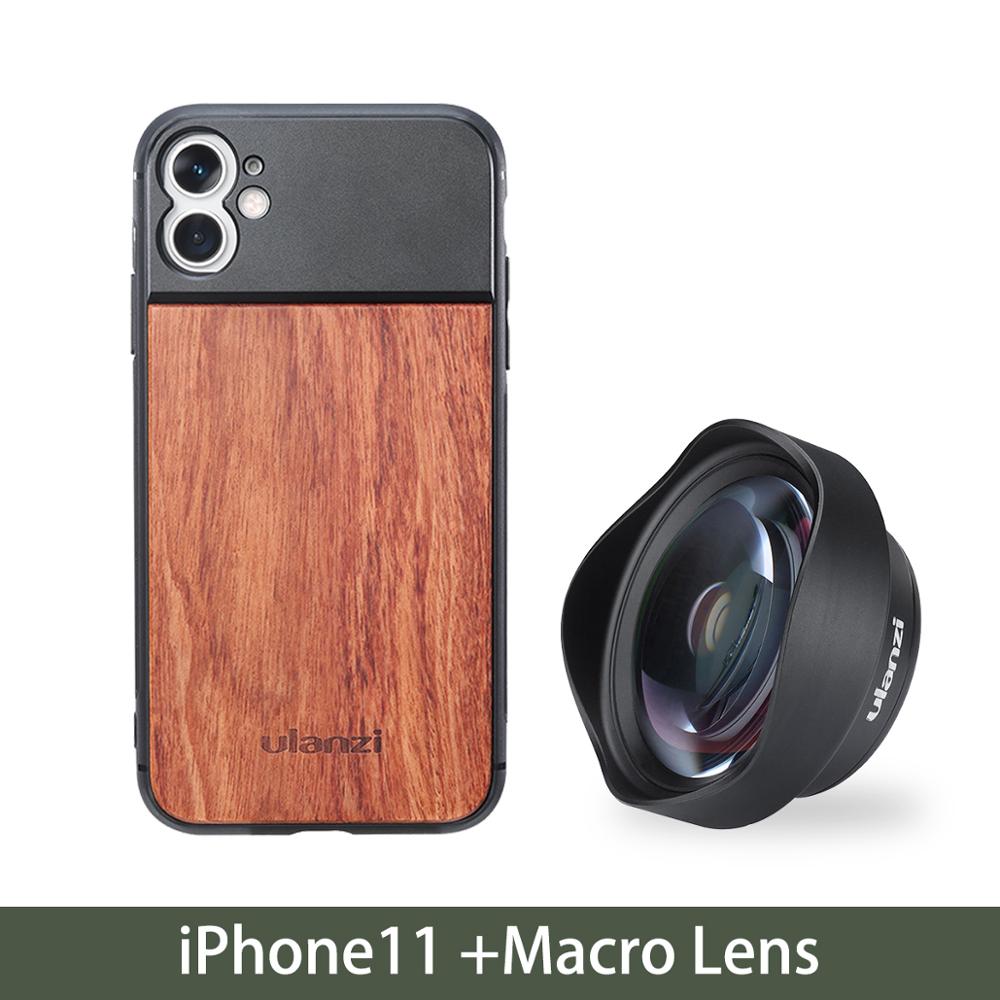 Ulanzi funda de teléfono de madera para iPhone 11, iPhone 11 pro, iPhone 11 pro Max con lente anamórfica lente Macro: iPhone 11 W Macro