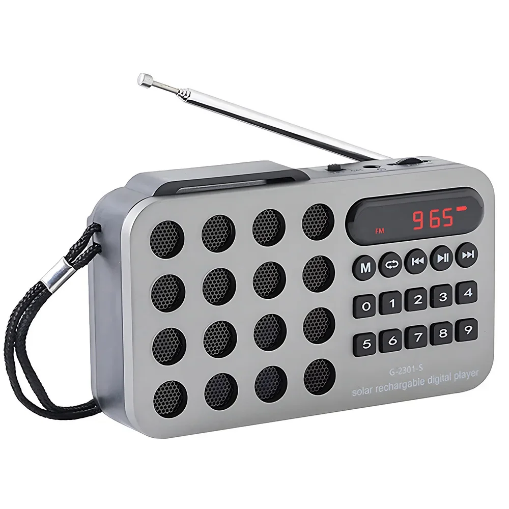 Portable handheld mini FM radio, solar powered charging wireless speaker USB support TF card Bluetooth FM radio receiver