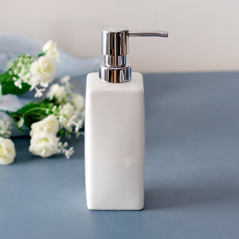 280/320ml Square Ceramic Bottle Liquid Soap Dispensers Shampoo Lotion Shower Gel Pump Bottles for Hand Simple Lotion Bottle: white-a