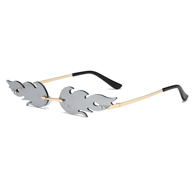 Uv 400 Brillen Randlose Welle Sonnenbrille Feuer Flamme Sonnenbrille Streetwear Auto Fahren Brille Trend: Silber-