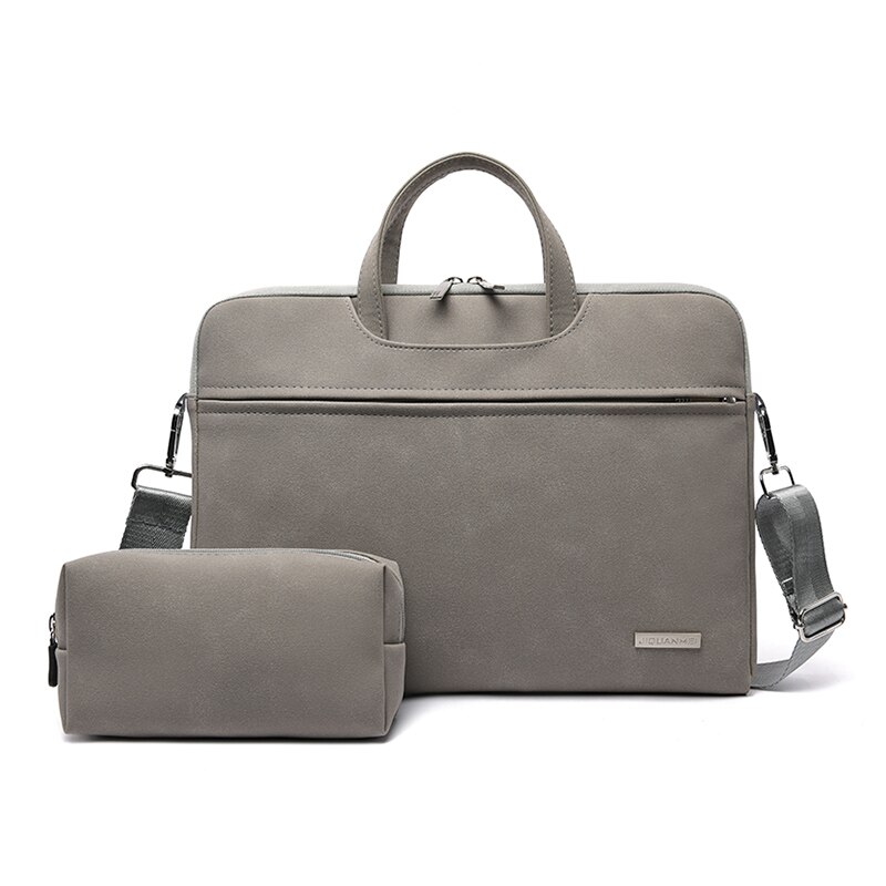 Bolsa de ombro para laptop, bolsa à prova d'água de couro pu, estojo para laptop 13.3 14 15.6 polegadas para macbook air pro pro pro: Grey-set / 15.6-polegadas