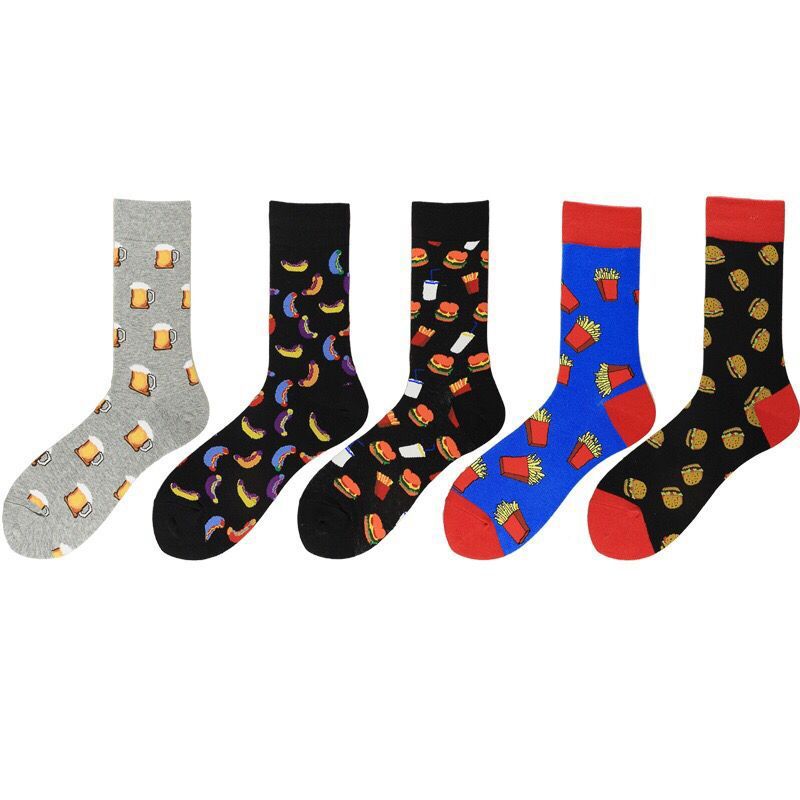 Autumn and Winter Hip Hop Food Burger Beer Glass Fries Mens Socks Cotton Harajuku for Men Personality Trend Men Socks