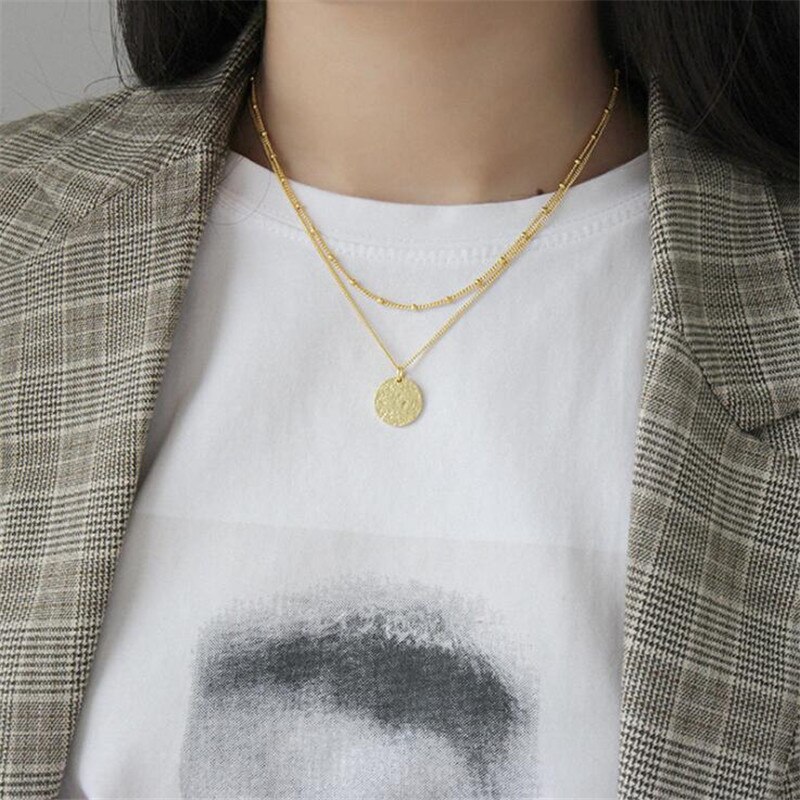 100% 925 Sterling Silver Jewelry Concave-convex Frosted Round Pendant Necklaces for Women