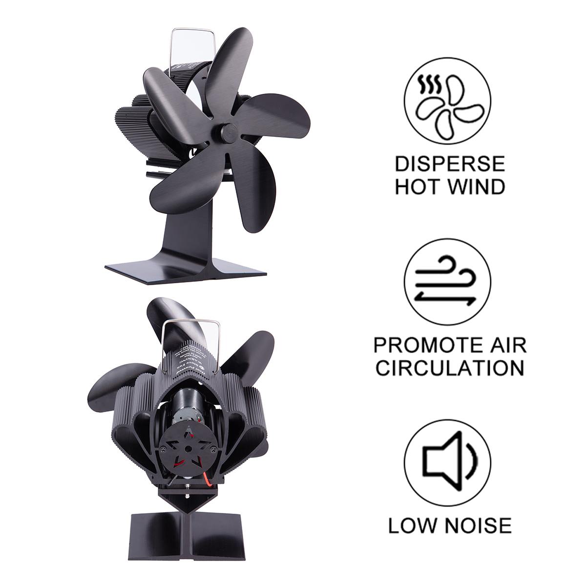 Black Fireplace 5 Blade Heat Powered Stove Fan komin Log Wood Burner Eco Friendly Quiet Fan Home Efficient Heat Distribution