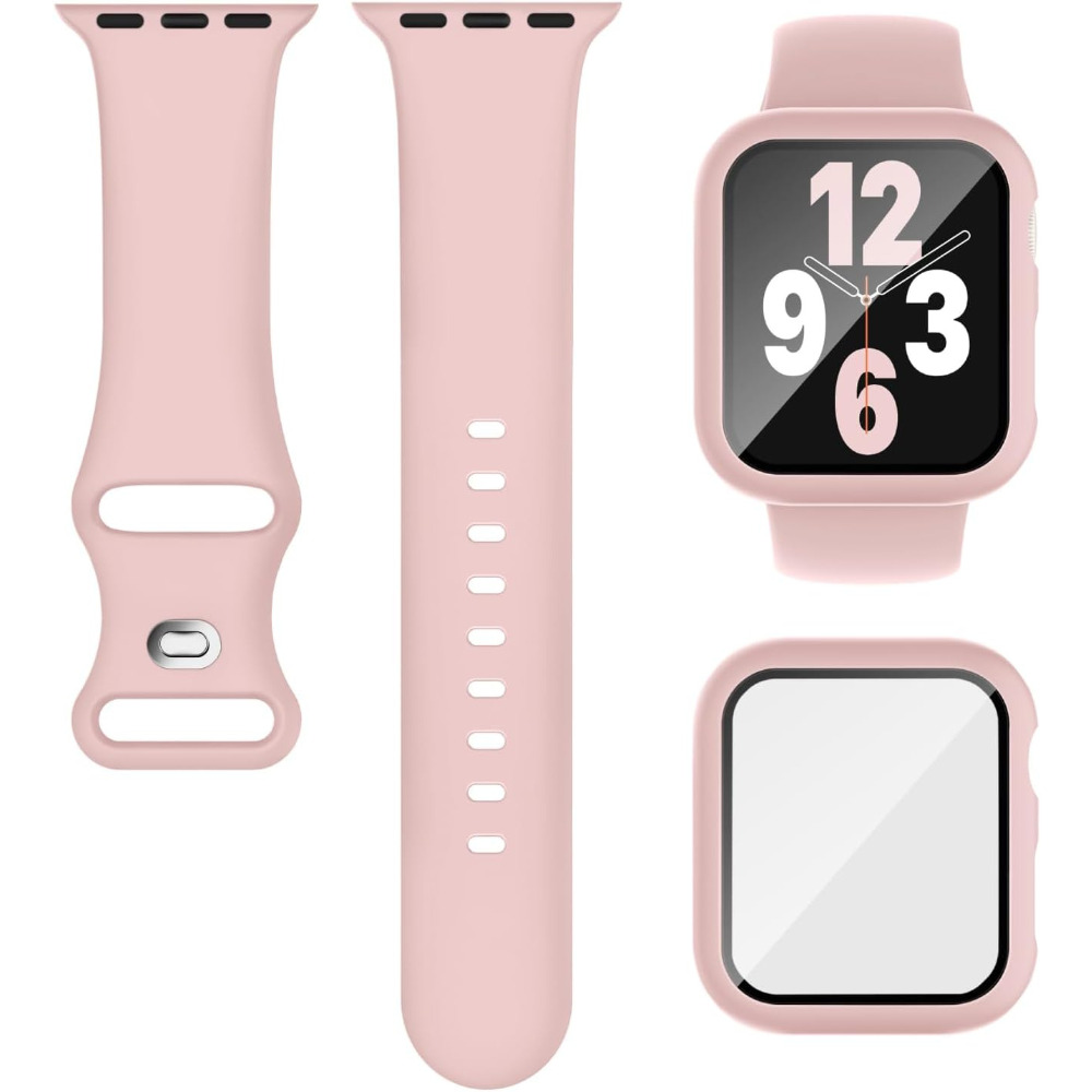 Band + hoesje voor Apple Watch Band 40 mm 41 mm 44 mm 45 mm Screenprotector Siliconen sportarmband voor iWatch Series 9 8 7 SE 6 5 4