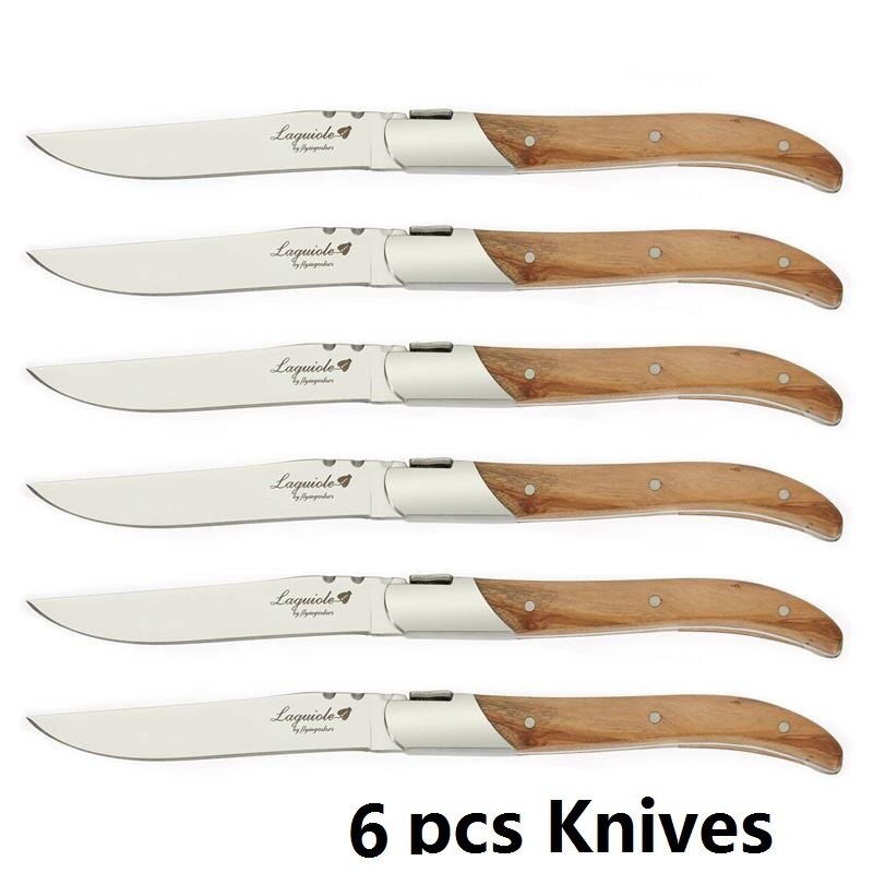 6Pcs Laguiole Steak Messen Diner Vork Olijf Houten Handvat Servies Set Rvs Westerse Bestek Keuken Xmas Servies: 6pcs Knives