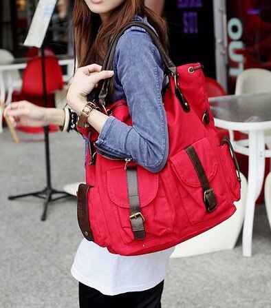 Bolsas Feminina Grote Capaciteit Pocket Casual Tote Vrouwen Handtas Schoudertas Canvas Lederen Capaciteit Strand Tassen Voor Vrouwen: Rood