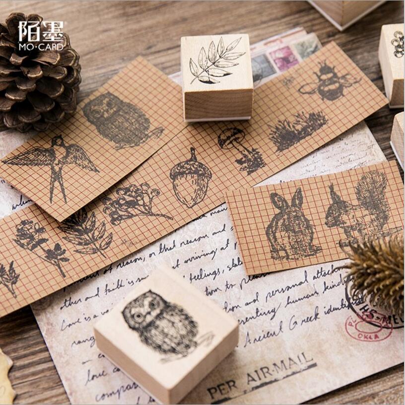 Sellos de sello de goma para álbum de fotos, sellos de madera para decoración de álbum de recortes, DIY, planta en el bosque, 1 ud.