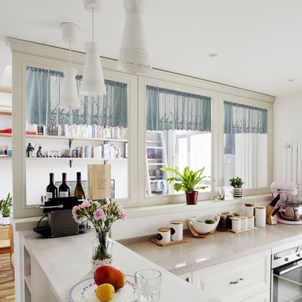 1 Panel Embroid Voile Sheer Valance Kitchen Privacy Window Tiers Curtain