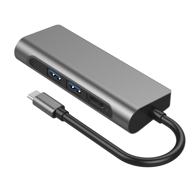 Usb c hub , 6- i -1 usb c adapter ,4k usb c til hdmi , 100w strøm, microsd/sd kortleser, (grå)