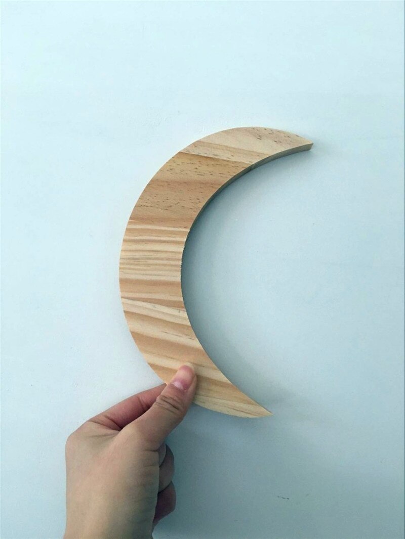 Nordic INS Wooden Star Moon Newborn Baby Kids Tent BedRoom Decor Accessory Wall Hanging Photography Props With 3M Stickers: moon