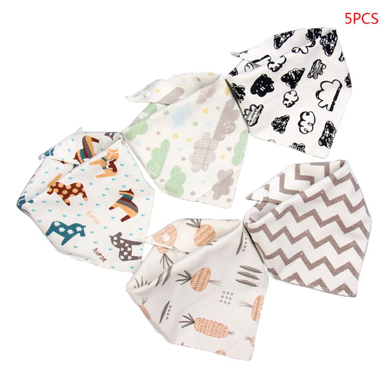 5 Pcs/Pack Baby Cotton Feeding Bibs Cartoon Print Bandana Saliva Triangle Dribble Towel Apron Infant Scarf: 3