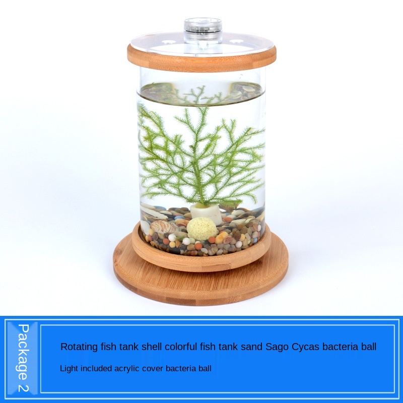 Tempered Glass Aquarium Bamboo Fish Tank Rotate 360 Degrees Fishbowl Goldfish Fishkeeping Aquarium Decoration ZA202