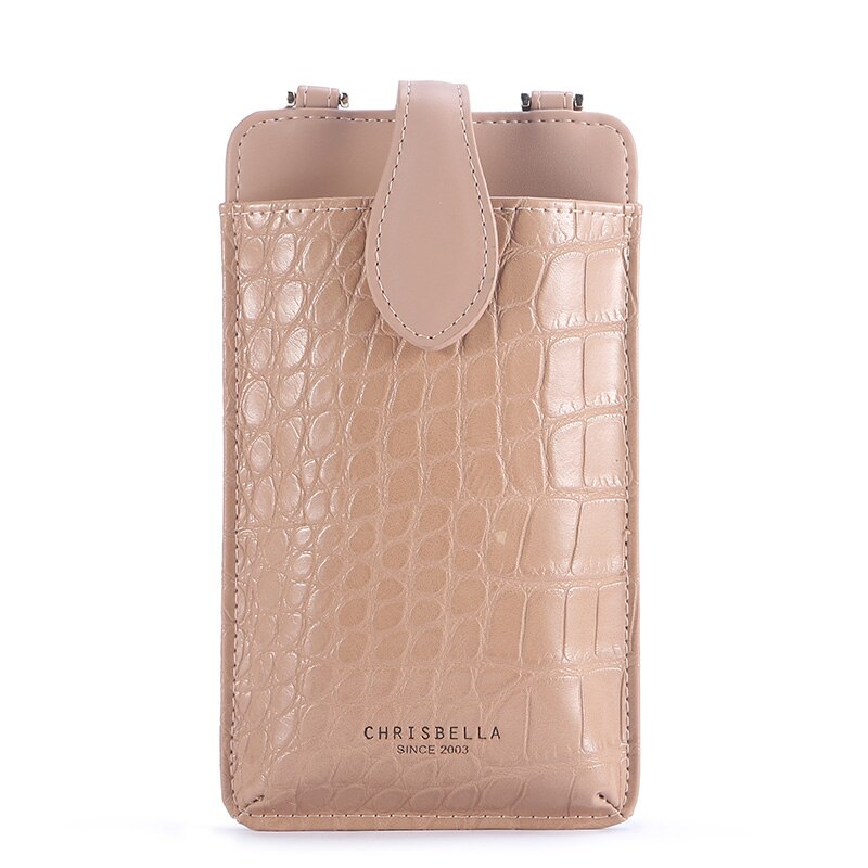 Chrisbella lille mobiltelefon taske pu læder skuldertasker til kvinder mini crossbody taske alligator dame lang pung håndtasker: Beige