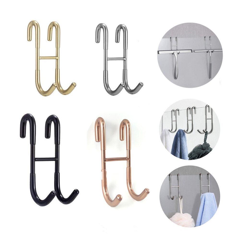 2/4 Pack Over Shower Glass Door Hook, Plated Gold, 304 Stainless Steel Rack Hooks, Bathroom Frameless Drilling-Free Hanger