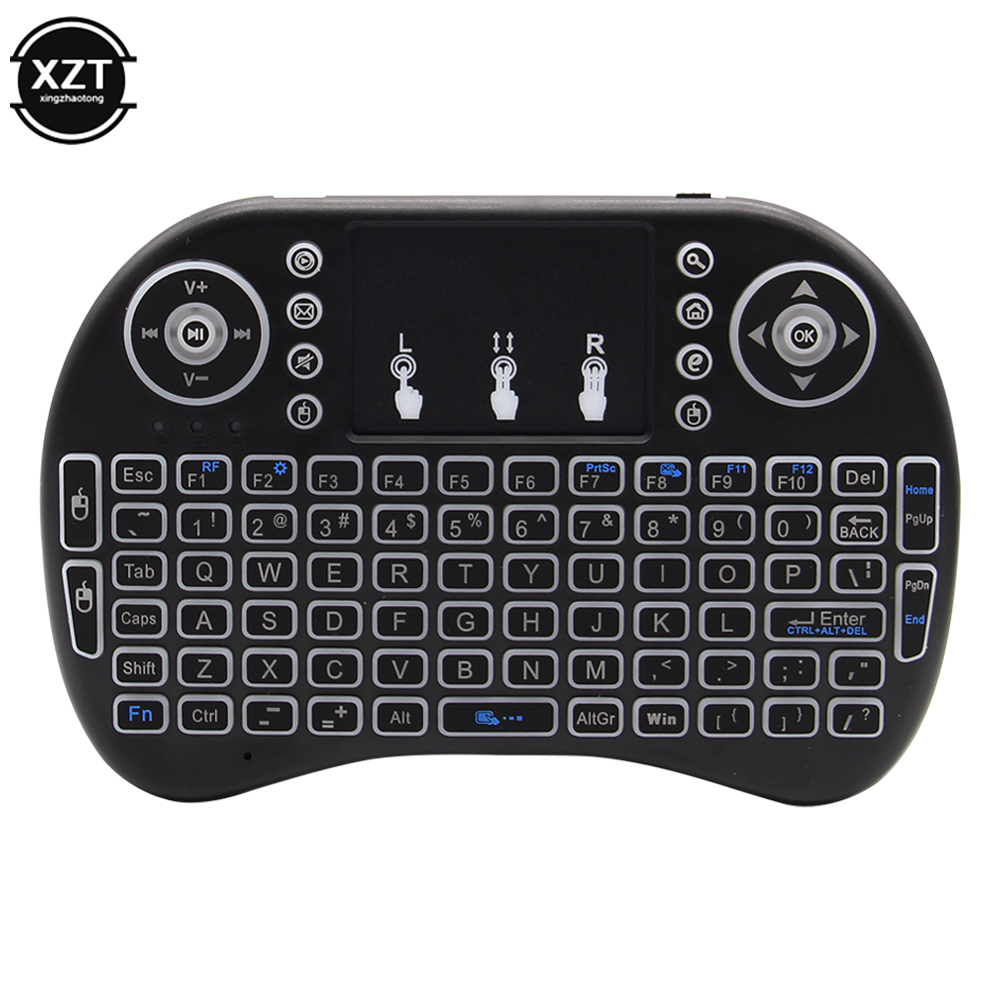 Backlit English Russian Arabic Spain Hebrew 2.4G Air Mouse Android TV Box PC i8 Mini Wireless Keyboard Remote Touchpad: Navy Blue
