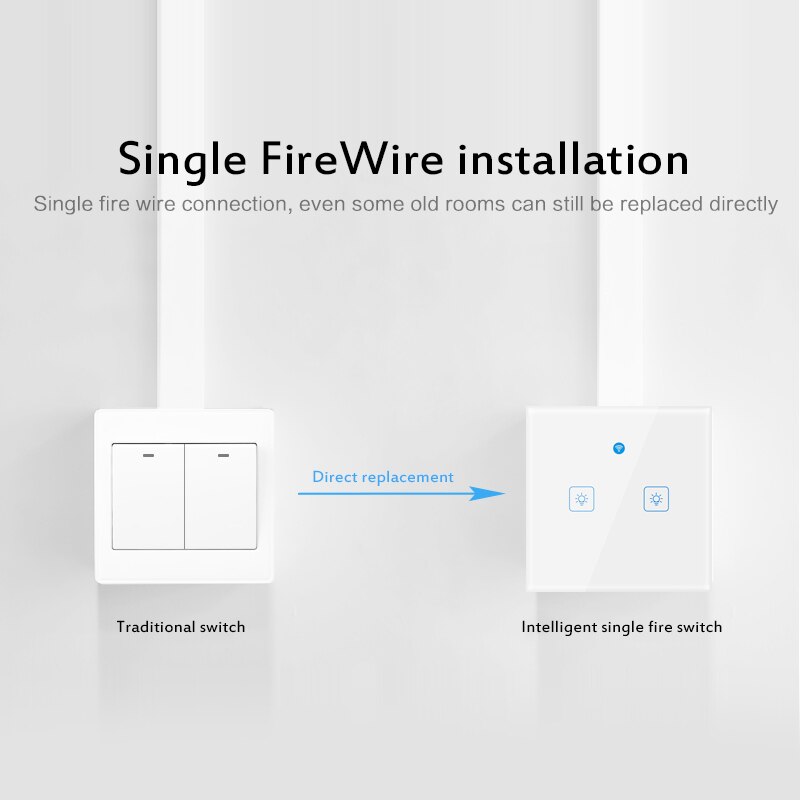 EWelink-interruptor inteligente de pared, con Wifi y cable de fuego, 180-240V, RF433mhz, Control remoto y compatible con Alexa y Google Home