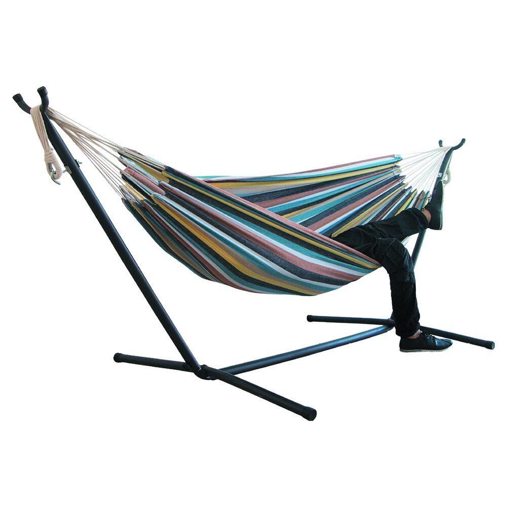 Portable Canvas Hammock Outdoor Garden Sports Swing Home Travel Leisure Camping Stripe Hammock Double Single People Hanging Bed: B