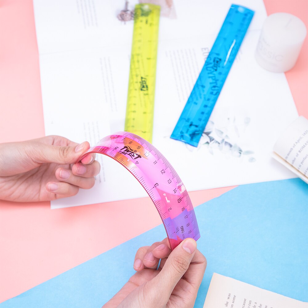 Deli Flexible Ruler School Drafting Tool Cm Inch Measure Colorful Soft Rulers Stationery