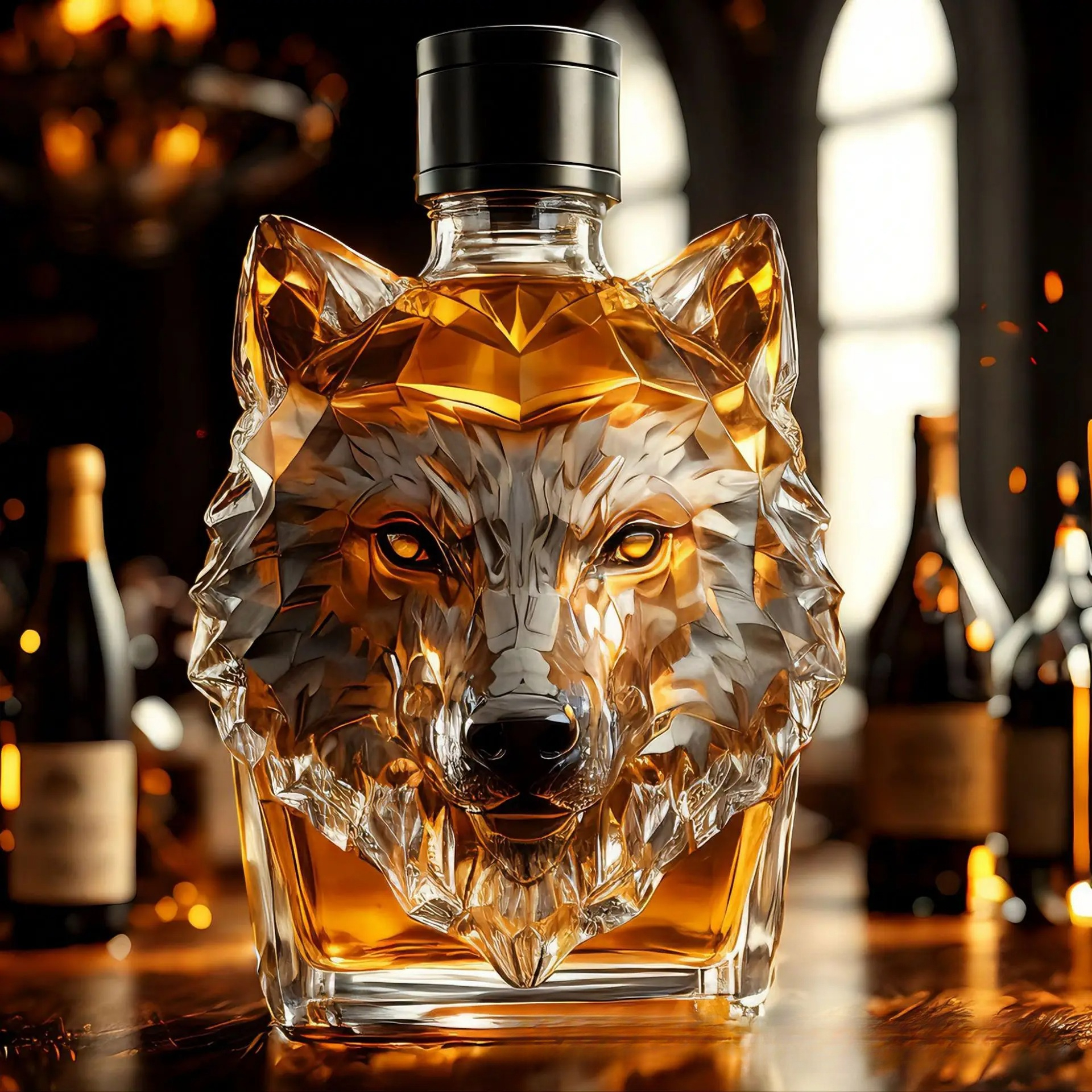 Nueva botella de whisky con cabeza de lobo, botella de proceso de vidrio de alto borosilicato, botella en forma de Animal