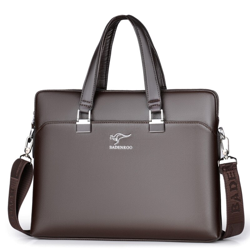 Men's Business Handbag Male Crossbody Tote Bag Briefcase Shoulder Messenger Bag Clutch PU Hand Bags: Auburn / 42X31X6.5CM