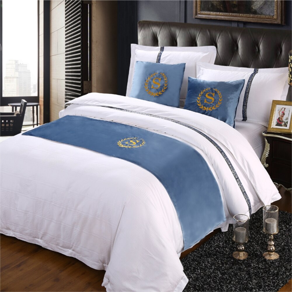 Rayuan Suede Borduurwerk S Teken Dubbele Laag Bed Runner Sjaal Sprei Bed Cover Hotel Beddengoed Decor Koningin King Size