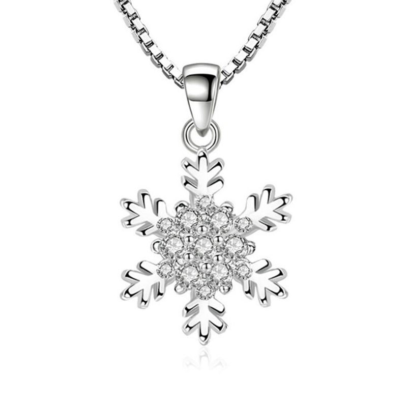 Delicate Snowflake Shiny Zircon Pendant Chain Necklace Year Christmas For Women Girls S-N186